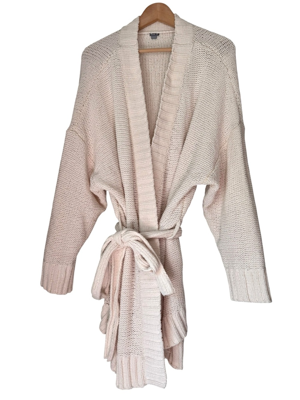 Aerie Ivory Belted Cardigan Size XXL Cozy Chunky Knit Open Front Wrap Sweater